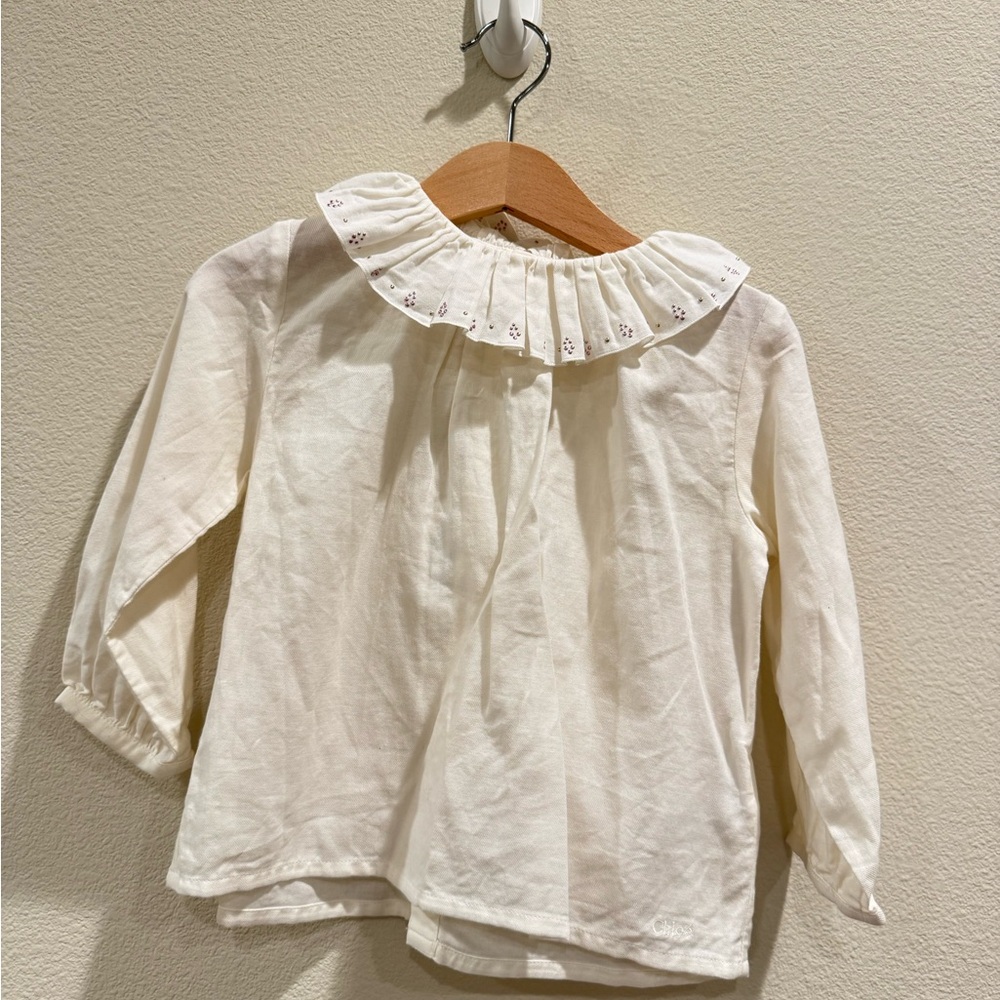 Chloe Kids White Ruffled Collar Top in size 2